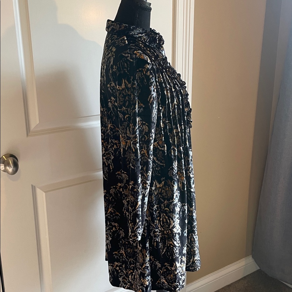 Reborn Black and Gold Patterned Long Sleeve Tunic Dress Size Small - Picture 3 of 8